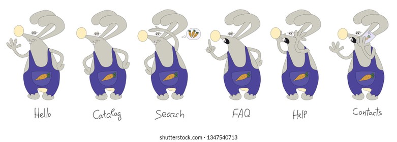 set of funny rabbit character with different emotions for websites, catalogs or your design vector isolated