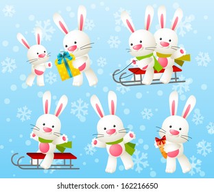 Set of funny rabbit characters