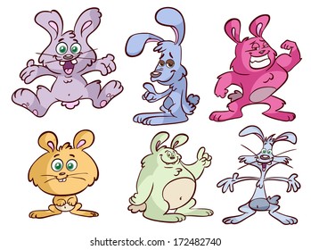 set of funny rabbits