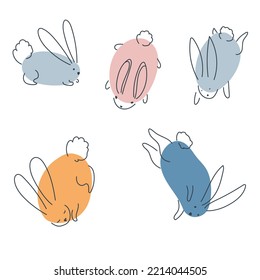 Set of funny rabbits in doodle style. The bunny is a symbol of 2023. Hare Vector graphics isolated on white background.
