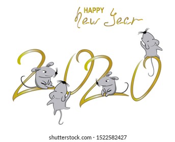 Set of funny rats for New Year. EPS10 vector illustration. 