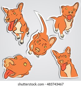 Set of funny red dogs in sketchy style.