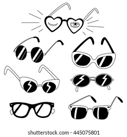 Set of funny retro sunglasses in black and white