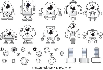 Set lustige Roboter.Färben für Kinder.