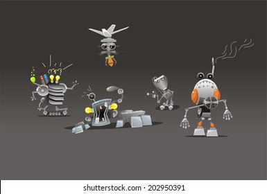 set of funny robots tech artificial intelligence, the vector