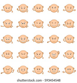 Set of Funny Round Bald Smilies with Hands, Symbolizing Various Human Emotions and Moods, Isolated on White Background. Vector