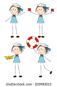 Set of funny sailor girls