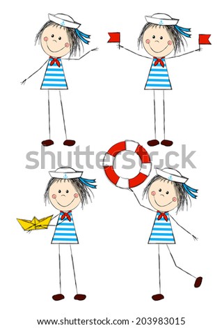 Set of funny sailor girls