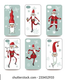 Set of Funny Santa Klaus for mobile phone cover. The visible part of the clipping mask. The sample is ready for printing after the release clipping mask.Christmas, new year Vector illustration 