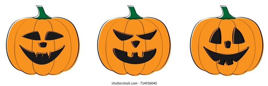 Set of funny and scary hand drawn pumpkins. Vector.