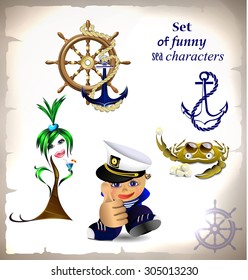 Set of funny sea characters
