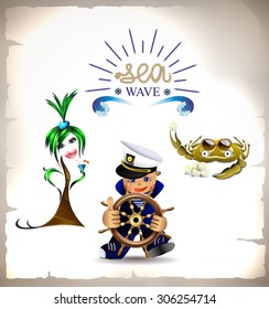 Set of funny sea characters
