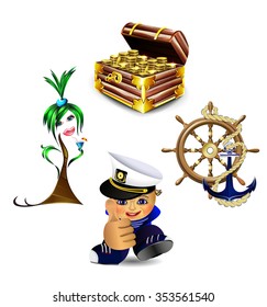 Set of funny sea characters and emblems