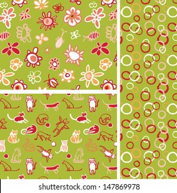 set of funny seamless patterns in childish style