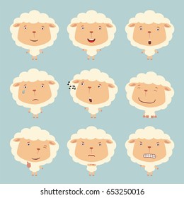 Set funny sheep in different poses in cartoon style.