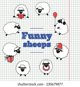The set of funny sheep on paper
