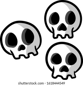 Set of funny skulls. scary element of Halloween. Death's head. Cartoon flat illustration. White human bones