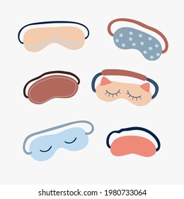 Set of funny sleeping masks, abstract  drawing on a white background. Hand drawing. Design for textiles, wallpapers, printed products. Vector illustration