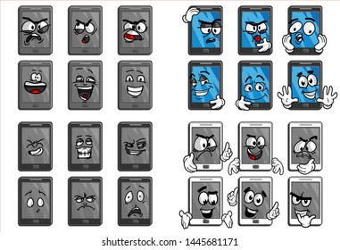 set of funny smartphone cartoon Emoticon with various face expression. Vector Illustration Isolated On White Background