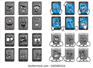 set of funny smartphone cartoon Emoticon with various face expression. Vector Illustration Isolated On White Background