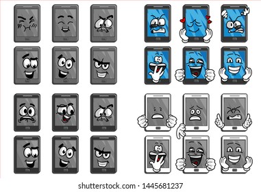 set of funny smartphone cartoon Emoticon with various face expression. Vector Illustration Isolated On White Background for  social media stickers