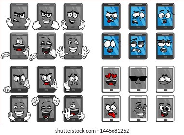 set of funny smartphone cartoon Emoticon with various face expression. Vector Illustration Isolated On White Background for  social media stickers