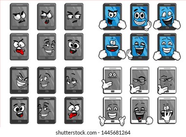 set of funny smartphone cartoon Emoticon with various face expression. Vector Illustration Isolated On White Background for  social media stickers