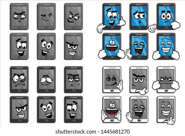 set of funny smartphone cartoon Emoticon with various face expression. Vector Illustration Isolated On White Background for  social media stickers