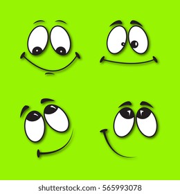 Set of funny smiles on a green background with a realistic shadow. Comic facial expression