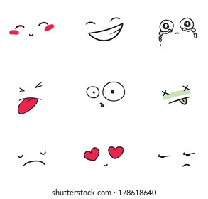 set of funny smiles on white background in a vector