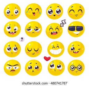 Set of funny smiles. Vector cartoon illustration. Cute stylish characters.