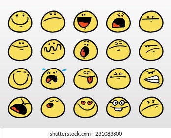 Set of funny smiley faces with different expressions