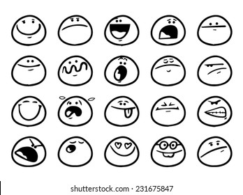 Set of funny smiley faces with different expressions