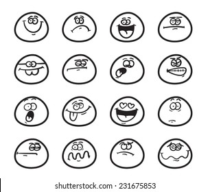 Set of funny smiley faces with different expressions