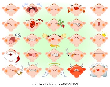 Set of funny smileys. Emotions and mood. EPS10 vector illustration