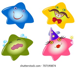 Set of funny smileys in the form stars. Emotions and mood. EPS10 vector illustration