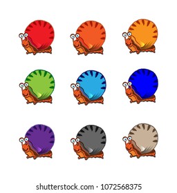 Set of funny snails isolated on white background. Colorful vector drawing set of small snails. Snails isolated on the white background. Cartoon snails icon set. Vector illustration.