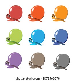 Set of funny snails isolated on white background. Colorful vector drawing set of small snails. Snails isolated on the white background. Cartoon snails icon set. Vector illustration.