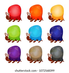 Set of funny snails isolated on white background. Colorful vector drawing set of small snails. Snails isolated on the white background. Cartoon snails icon set. Vector illustration.