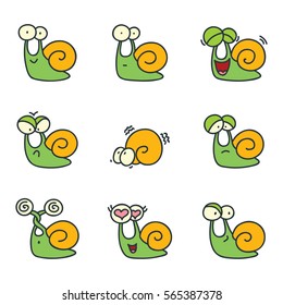 Set of funny snails isolated on white background. Doodle vector illustration.
