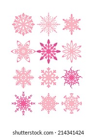 set of funny snowflakes for Christmas pink design