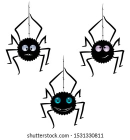 Set of funny spiders, three insects, halloween, cartoon characters.
