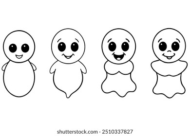 Conjunto De Engraçado Boo Assustador Silhueta Vetor Ilustração