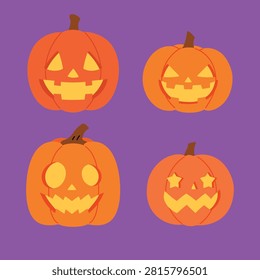 Set of funny spooky pumpkin head, Horror Jack o lantern Vector, Carving halloween pumpkins illustration