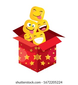 set funny square emoticons in box surprise vector illustration design
