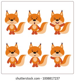 Set funny squirrel in cartoon style isolated on white background.
