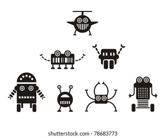 set of funny stylized robots