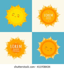 Set of funny sun icon illustration. Sunny banner design template. Flat style. Vector symbol