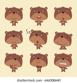 Set funny teddy bear in different poses in cartoon style.