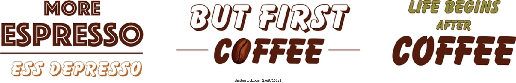 set of funny texts about coffee, vector illustration without background